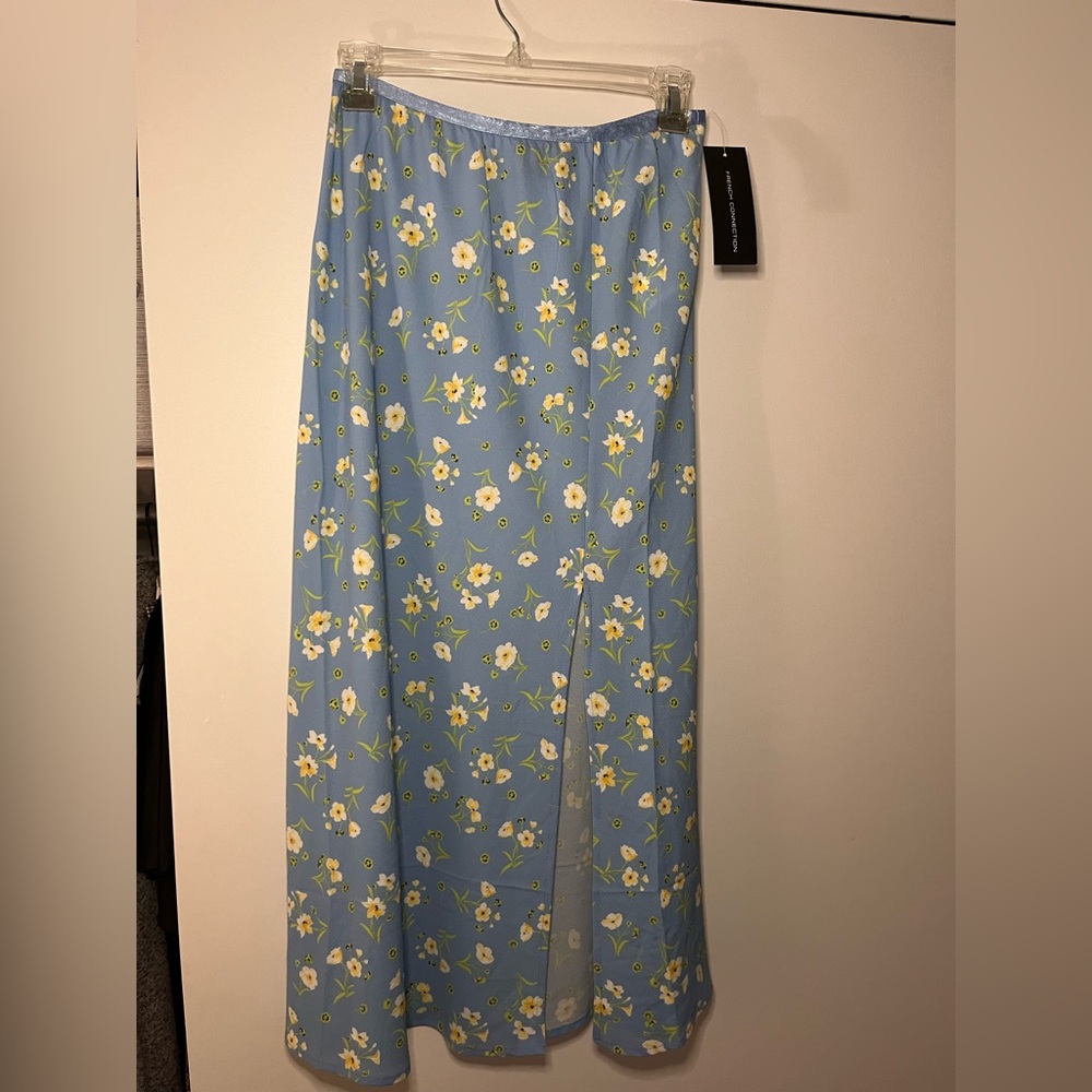French Connection Blue and Yellow Maxi Skirt A-Line Skirt